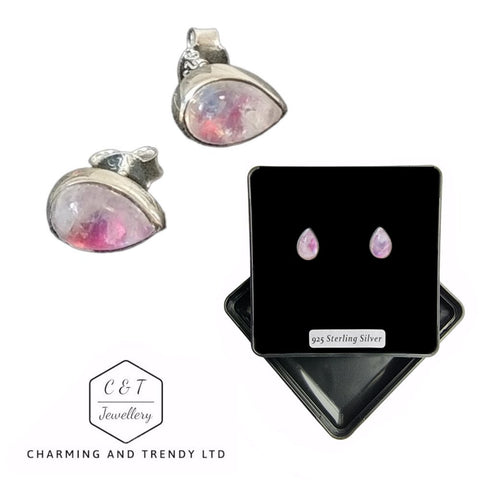 925 Sterling Silver Pink Moonstone Teardrop Stud Earrings - Charming and Trendy Ltd