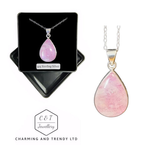 925 Sterling Silver Pink Moonstone Teardrop Pendant - Charming and Trendy Ltd