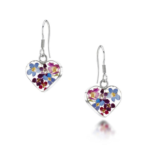 Shrieking Violet Real Flower Purple Haze Silver Heart Drop Earrings BLE04 - Charming and Trendy Ltd