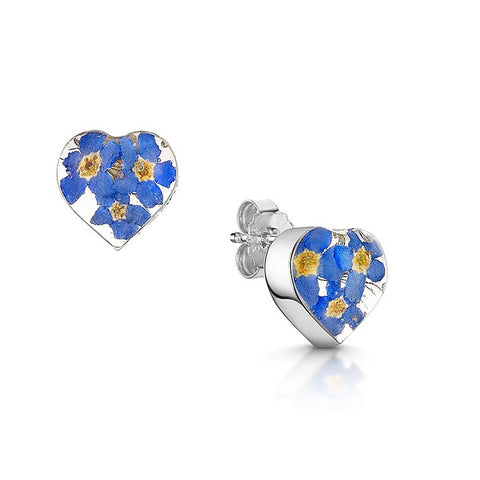 Shrieking Violet Real Flower Forget-Me-Not Silver Heart Stud Earrings FE15 - Charming and Trendy Ltd
