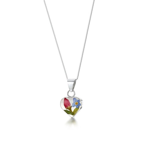 Shrieking Violet Real Flower Forget-Me-Not & Rose Silver Heart Pendant TBR09 - Charming and Trendy Ltd
