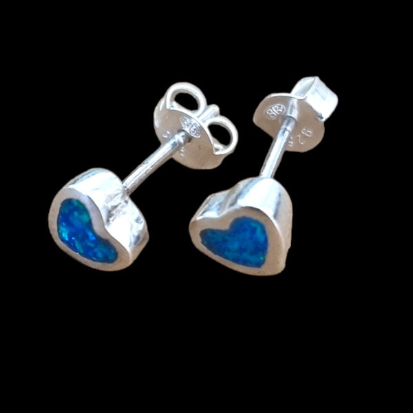 925 Sterling Silver Blue Opal 6mm Heart Stud Earrings - Charming and Trendy Ltd