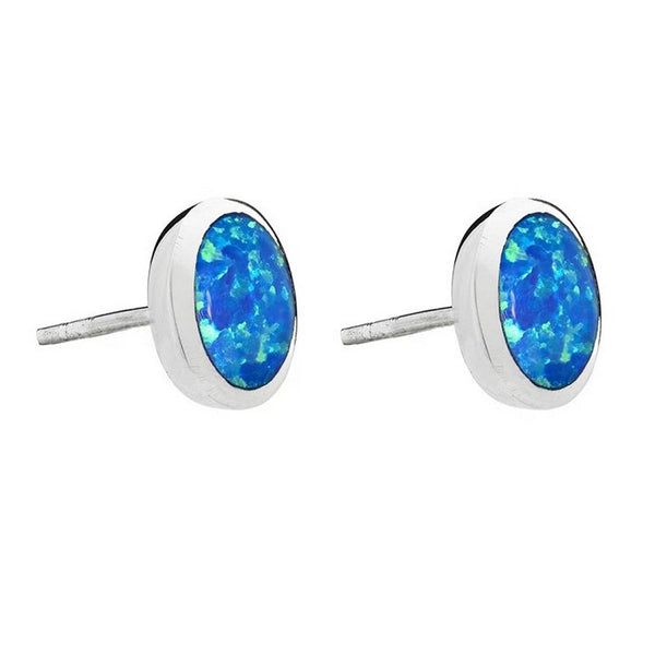 925 Sterling Silver Blue Opal 9mm Round Stud Earrings - Charming and Trendy Ltd