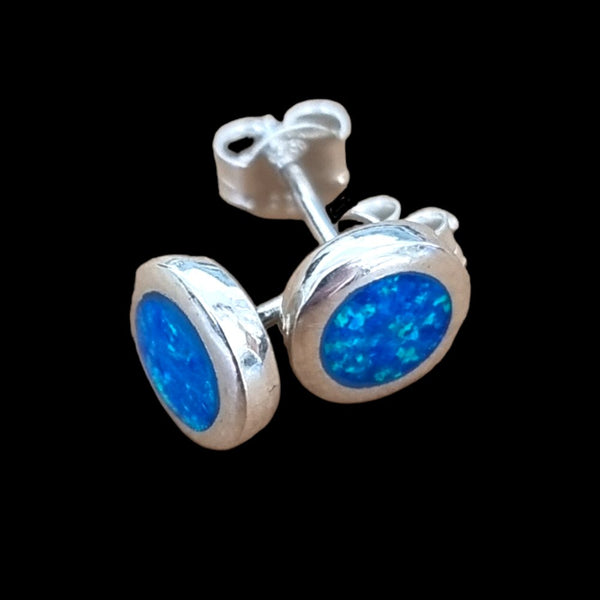 925 Sterling Silver Blue Opal 7mm Round Stud Earrings - Charming and Trendy Ltd