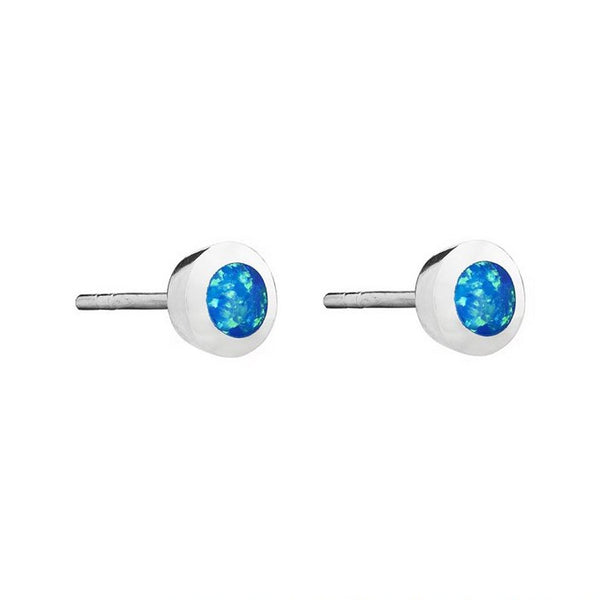 925 Sterling Silver Blue Opal 4mm Round Stud Earrings - Charming and Trendy Ltd