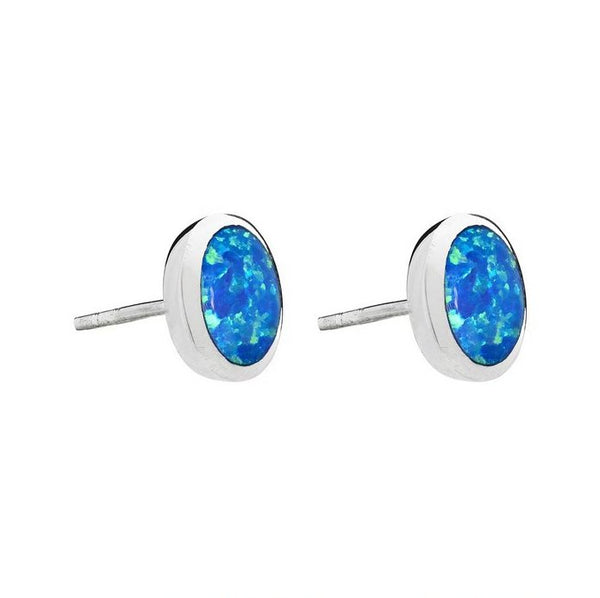 925 Sterling Silver Blue Opal 6mm Round Stud Earrings - Charming and Trendy Ltd