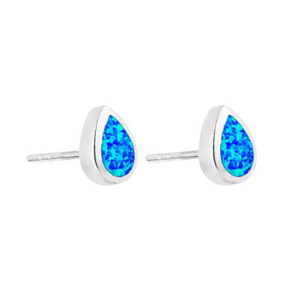 925 Sterling Silver Blue Opal Teardrop 8x5mm Stud Earrings - Charming and Trendy Ltd