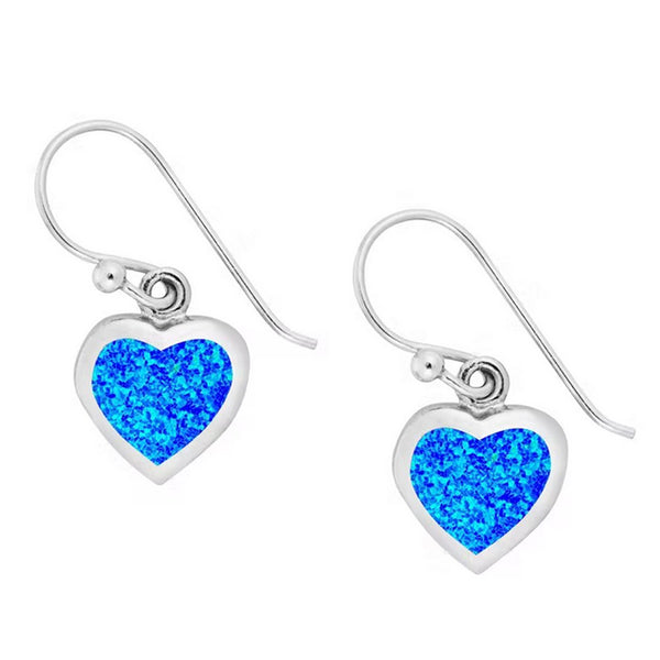925 Sterling Silver Blue Lab-Created Opal 10mm Heart Drop Earrings