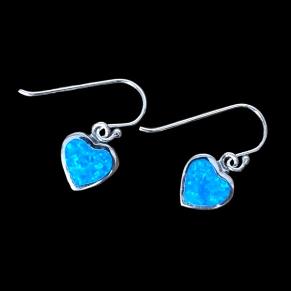 925 Sterling Silver Blue Lab-Created Opal 10mm Heart Drop Earrings