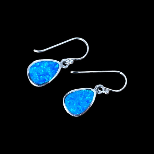 925 Sterling Silver Blue Lab-Created Opal 10mm Teardrop Drop Earrings