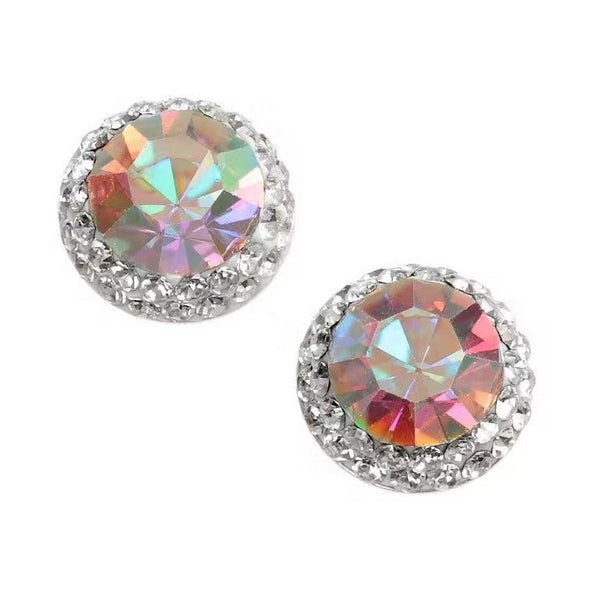 925 Sterling Silver AB & Clear Crystal Round Stud Earrings - Gift Boxed