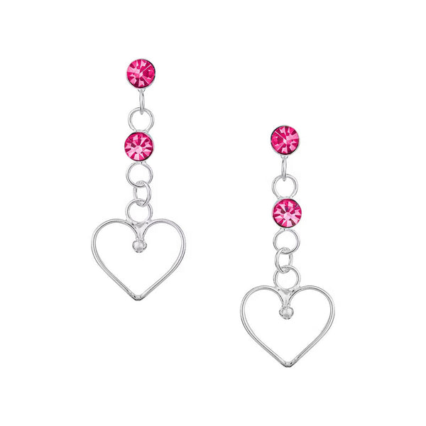 925 Sterling Silver Pink Crystal Dangle Heart Stud Earrings - Charming and Trendy Ltd