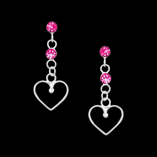 925 Sterling Silver Pink Crystal Dangle Heart Stud Earrings - Charming and Trendy Ltd