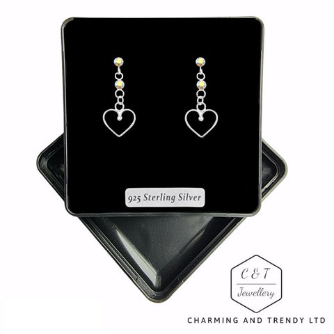 925 Sterling Silver AB Crystal Dangle Heart Stud Earrings - Charming and Trendy Ltd