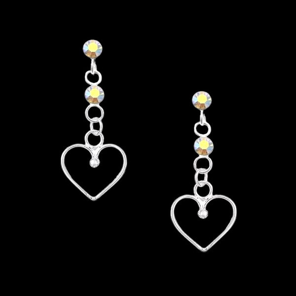 925 Sterling Silver AB Crystal Dangle Heart Stud Earrings - Charming and Trendy Ltd