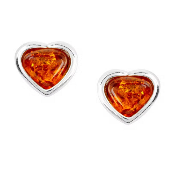 925 Sterling Silver Amber Heart Stud Earrings - Charming and Trendy Ltd