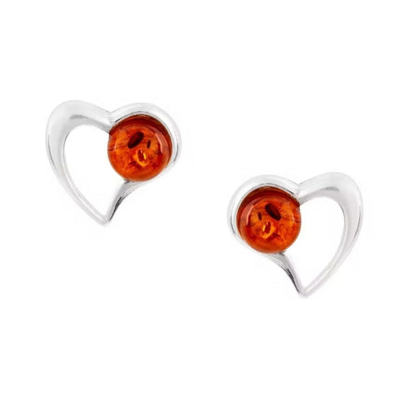 925 Sterling Silver Amber Open Heart Stud Earrings - Charming and Trendy Ltd