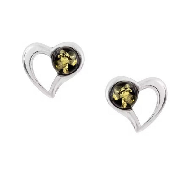 925 Sterling Silver Green Amber Open Heart Stud Earrings - Charming and Trendy Ltd