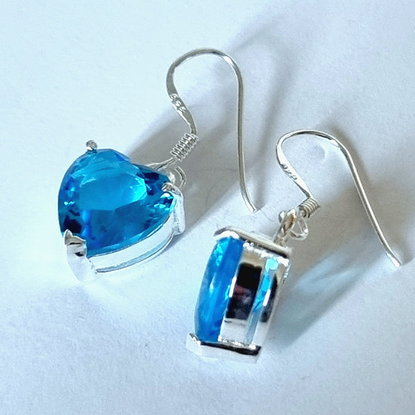 925 Sterling Silver Aqua CZ Crystal Heart Hook Earrings - Charming and Trendy Ltd