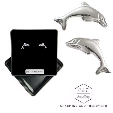 925 Sterling Silver Small Dolphin Stud Earrings - Charming and Trendy Ltd