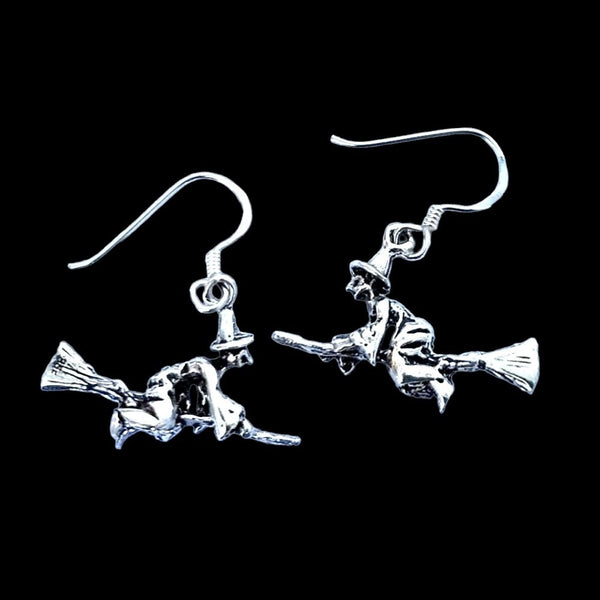 925 Sterling Silver 3d Double Sided Flying Witch Drop Earrings - Charming and Trendy Ltd