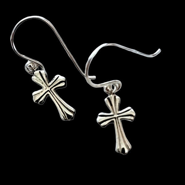 925 Sterling Silver Small Patterned Cross Drop Earrings - Charming and Trendy Ltd