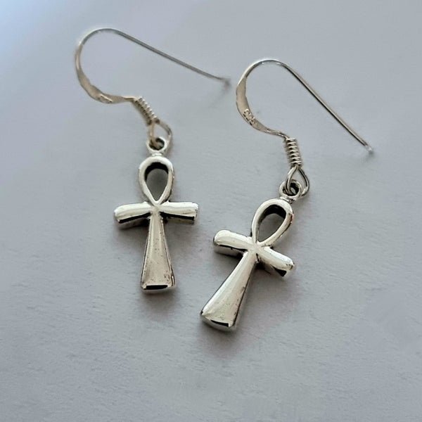 925 Sterling Silver Small Ankh Cross Drop Earrings - Charming and Trendy Ltd
