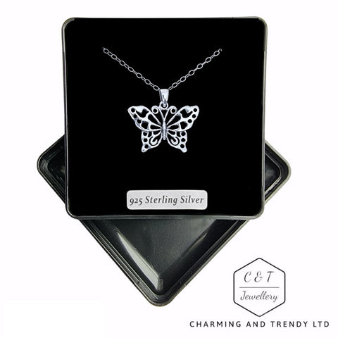 925 Sterling Silver Detailed Butterfly Pendant - Charming and Trendy Ltd