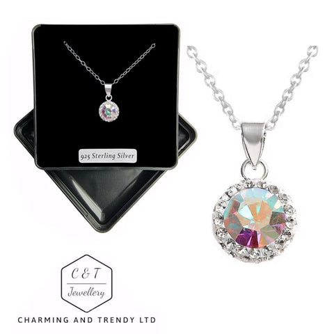 925 Sterling Silver AB & Clear Crystal Pendant - Charming and Trendy Ltd