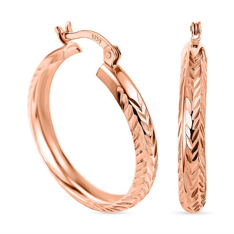 925 Sterling Silver Rose Gold Plated Textured Round Hoop Earrings - Charming and Trendy Ltd