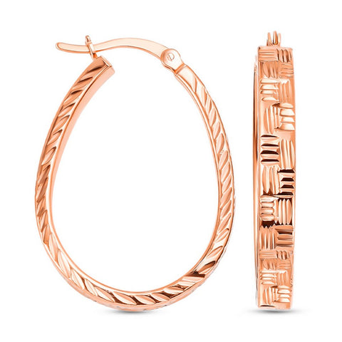 925 Sterling Silver Rose Gold Plated Textured Oval Hoop Earrings - Charming and Trendy Ltd