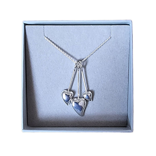 925 Sterling Silver Hand Crafted Pebble 3 Heart Pendulum Necklace - Charming and Trendy Ltd