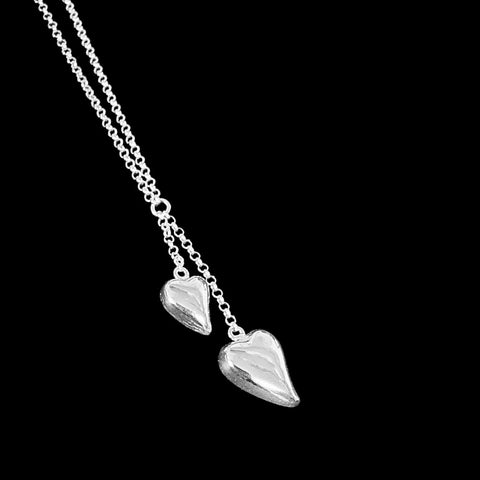 925 Sterling Silver Hand Crafted Polished Pebble Heart Chain Necklace - Charming and Trendy Ltd