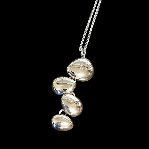 925 Sterling Silver Hand Crafted Polished Pebble Pendant Necklace - Charming and Trendy Ltd