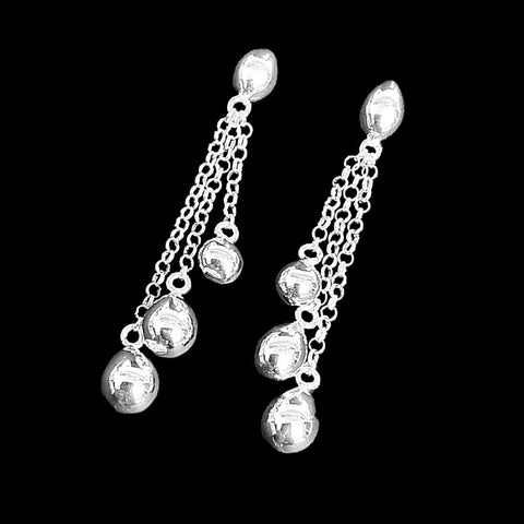925 Sterling Silver Hand Crafted 3D Pebble Chain Earrings - Charming and Trendy Ltd