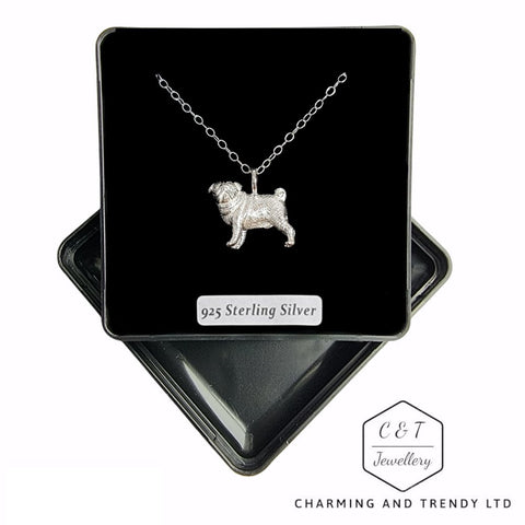 925 Sterling Silver Pug Dog Pendant Necklace - Charming and Trendy Ltd
