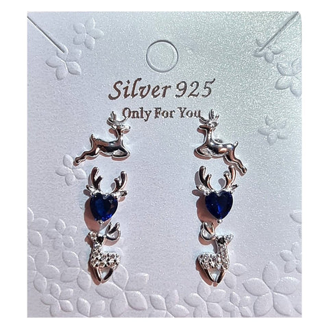 925 Sterling Silver Small Raindeer Stud Earrings - Set Of 3