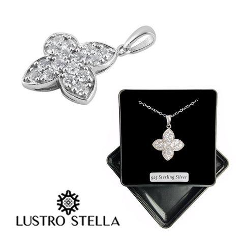 925 Sterling Silver Platinum Plated AAAA CZ Floral Pendant - Charming and trendy Ltd