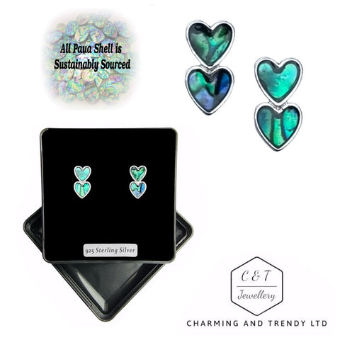 925 Sterling Silver Double Heart Dangle/Drop Stud Earrings - Charming and Trendy Ltd