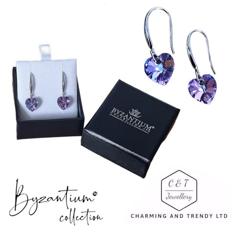925 Sterling Silver Austrian Crystal Heart Drop Earrings - Charming and Trendy Ltd