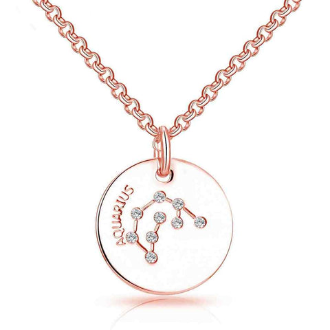 Products Rose Gold Plated Aquarius Zodiac Star Sign Pendant with Zircondia Crystals - Charming and Trendy Ltd