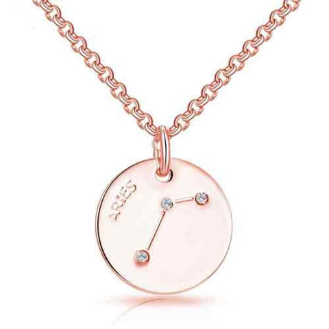 Rose Gold Plated Aries Zodiac Star Sign Pendant with Zircondia Crystals - Charming and Trendy Ltd