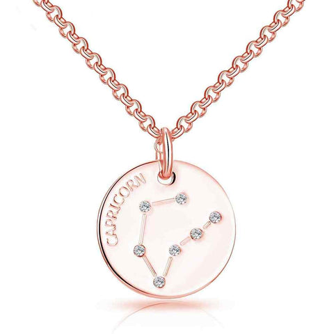 Rose Gold Plated Capricorn Zodiac Star Sign Pendant with Zircondia Crystals - Charming and Trendy Ltd