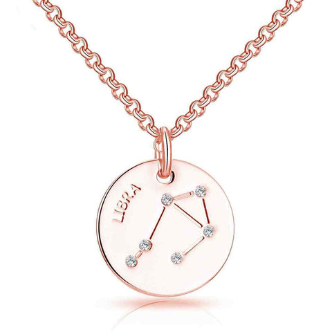 Rose Gold Plated Libra Zodiac Star Sign Pendant with Zircondia Crystals - Charming and Trendy Ltd