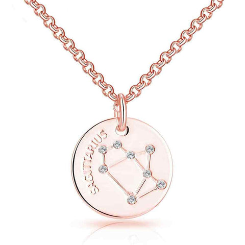 Rose Gold Plated Sagittarius Zodiac Star Sign Pendant with Zircondia Crystals - Charming and Trendy Ltd