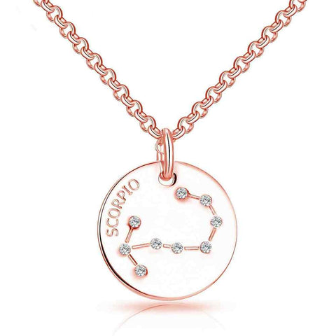 Rose Gold Plated Scorpio Zodiac Star Sign Pendant with Zircondia Crystals - Charming and Trendy Ltd