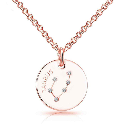 Rose Gold Plated Taurus Zodiac Star Sign Pendant with Zircondia Crystals - Charming and Trendy Ltd