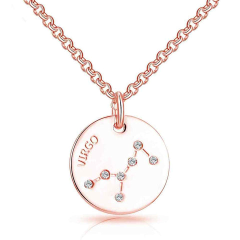 Rose Gold Plated Virgo Zodiac Star Sign Pendant with Zircondia Crystals - Charming and Trendy Ltd