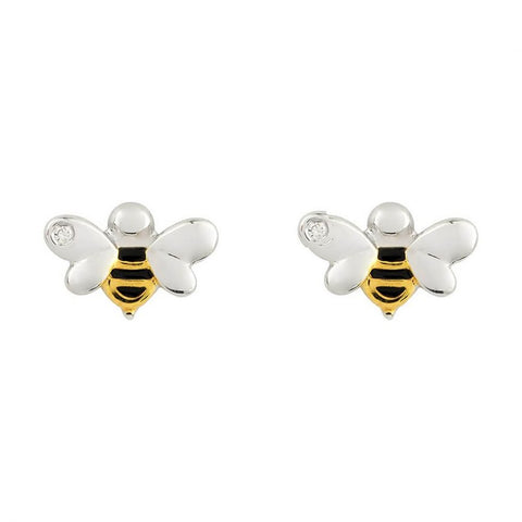 Silver Childs Bee Stud Earrings, Gold Plating, Enamel & Diamond by D for Diamond - Charming and Trendy Ltd