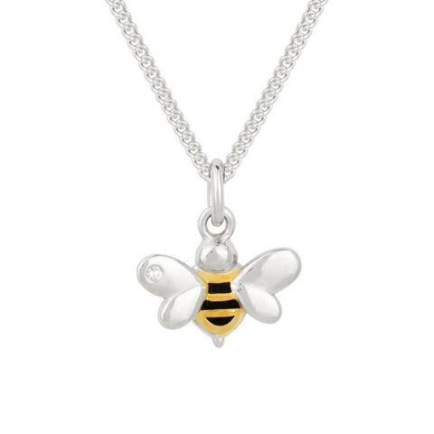 Silver Bee Necklace with Yellow Gold Plating, Enamel & Diamond by D for Diamond - Charming and Trendy Ltd